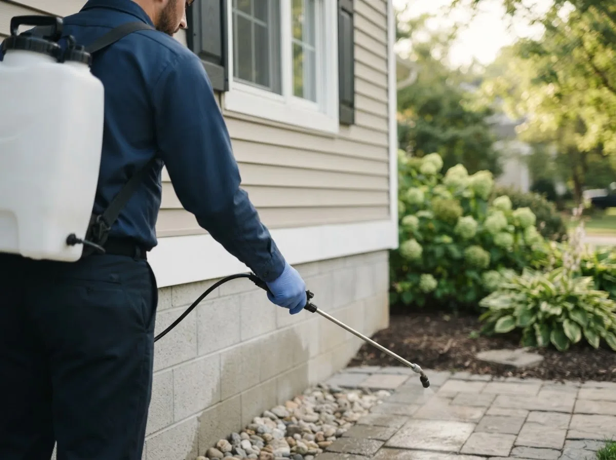 Pest control technician inspecting a home in Du Bois, IL